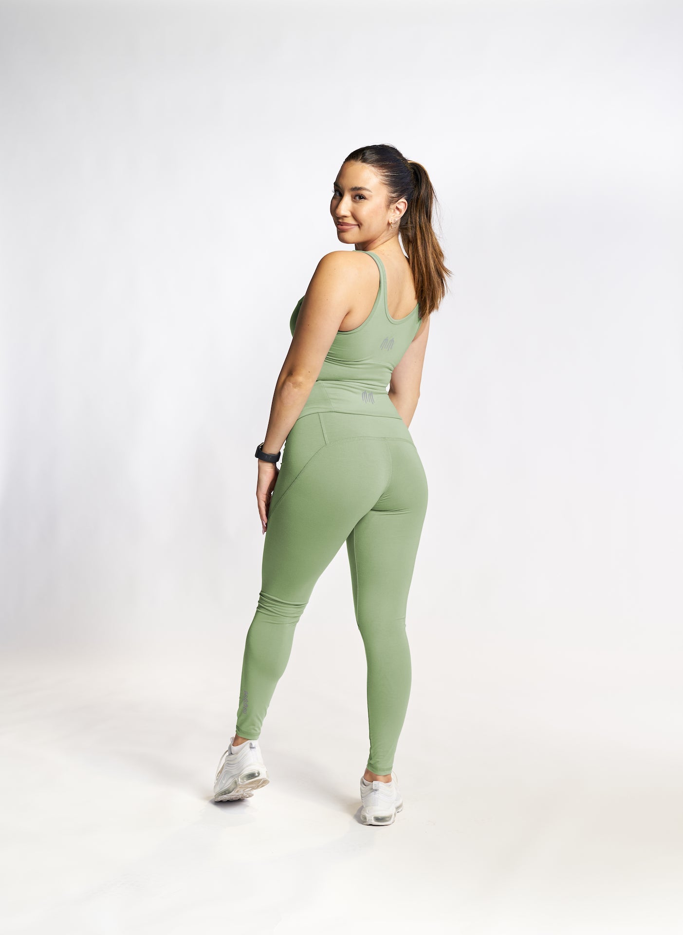 sage green bamboo leggings.  comfortable and stylish bamboo performance leggings, for working out or casual wear